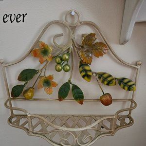 gold cream hanging wall basket decor, vintage rare find beautiful 1960s